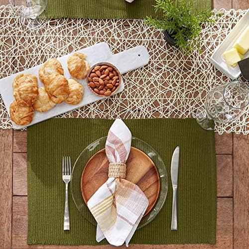 DII 100% Five-Ply Cotton Ribbed Texture Placemats, Set, 13x19 inch