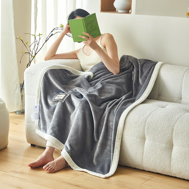 Fleece Bed Blanket Throw, Double-Sided Brushed Flannel, Lightweight