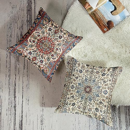 Sanwarm Linen Throw Pillow Covers Set of 4, 16 x 16 Inch, Boho Mandala