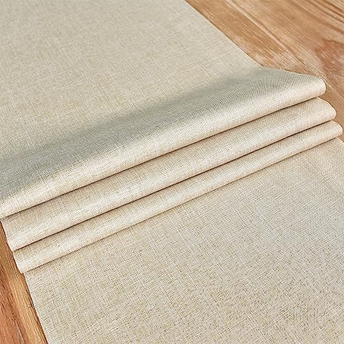 NEWISHER Farmhouse Rustic Table Runner Solid Beige Rectangular Table