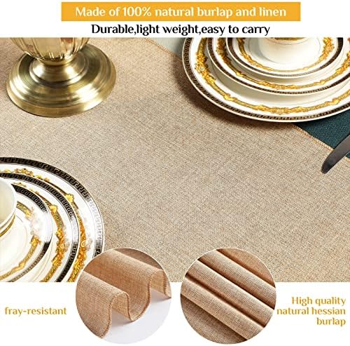 Breling 10 Pcs 12 x 71 Inch Rustic Polyester Table Runners, Khaki