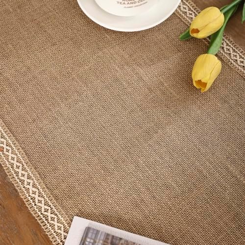 Khaki Table Runner 13 x 120 inch Long with Beige Lacework
