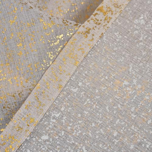 Taupe Sheer Curtains with Gold Foil Dots, Grommet, 2 Panels