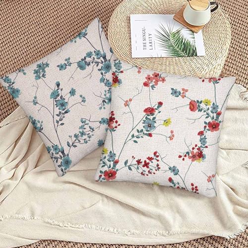 Floral Throw Pillow Covers Set of 2,Ancient Green Red Yellow Flowers