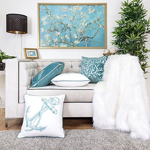 Embroidery Teal Velvet Coral Island Throw Pillow Cover,Ocean Series