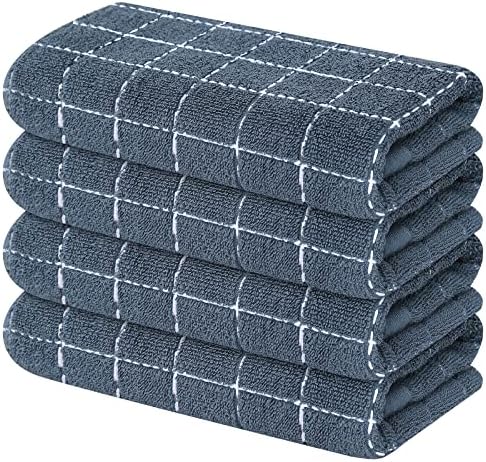 Mordimy Cotton Terry Checkered Kitchen Towels, 16"x 26", 4 Pack, Grey
