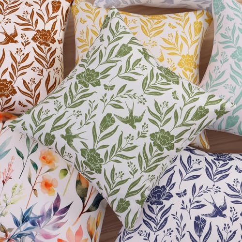 decorUhome Aqua Linen Print Floral Throw Pillow Covers 20x20 Set of 2