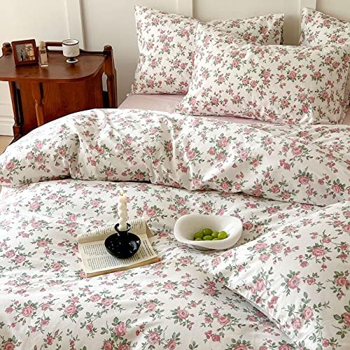 HighBuy Aesthetic Floral Duvet Cover Queen Size 3 Piece Soft Cotton