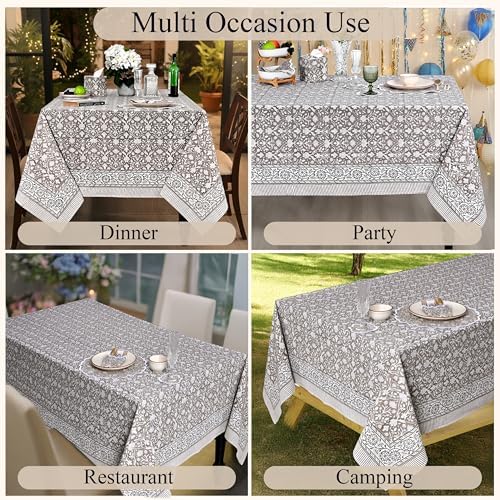 Ridhi Taupe Hand Block Print Rectangle Tablecloth 108x70 Inch