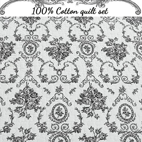 Cozy Line Home Fashions French Medallion Black White Grey Rose Flower