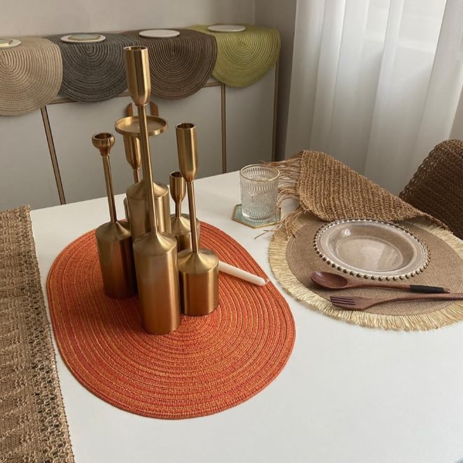 Placemats Set of 4 - Oval Woven Cotton Table Mats Non-Slip Heat