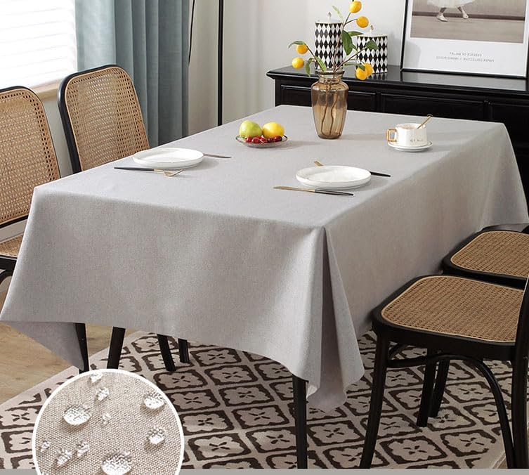Waterproof Oil-Proof Faux Linen Rectangular Tablecloth