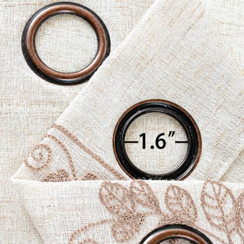 Taupe Boho Floral Linen Curtains for Living Room 96 Inch 2 Panels
