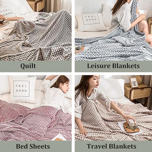 Super Soft Throw Fleece Blanket,Lightweight Flannel Waffle