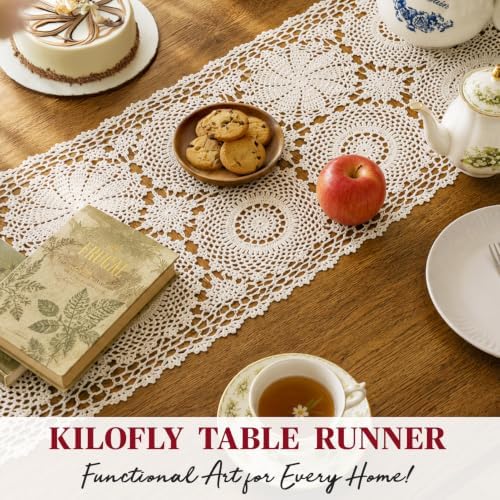 kilofly Handmade Crochet Cotton Rectangular Table Runner