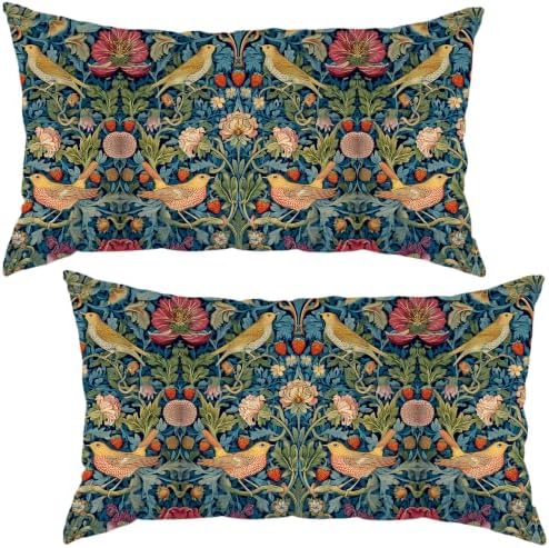 Vintage Botanical Throw Pillow Covers Set of 2, Autumn Floral Bird