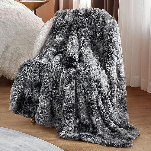 Bedsure Faux Fur Fluffy Sherpa Throw Blanket Couch Twin Grey 60"x80"
