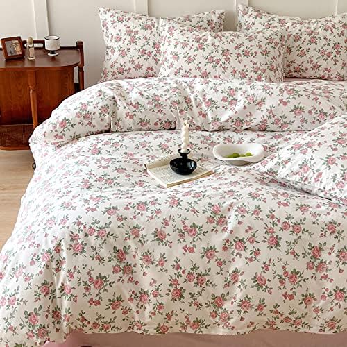 HighBuy Aesthetic Floral Duvet Cover Queen Size 3 Piece Soft Cotton