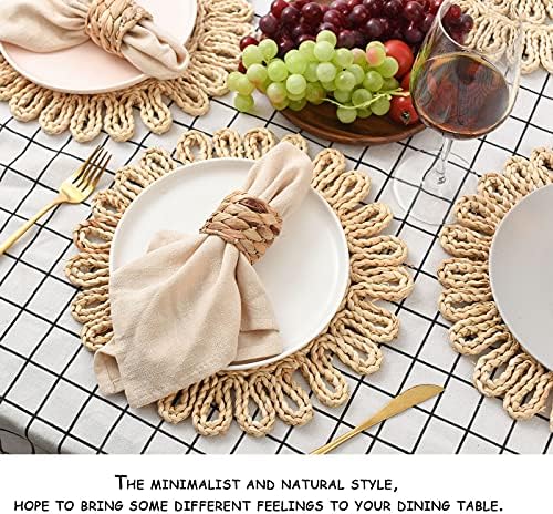 IcosaMro 12 Inch Boho Round Woven Placemats for Dining Table Set of 4