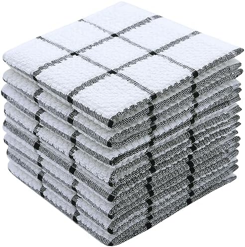 Cotton Dish Cloths, Dish Rags Set of 8, 12Inch x 12Inch,Black Plaid
