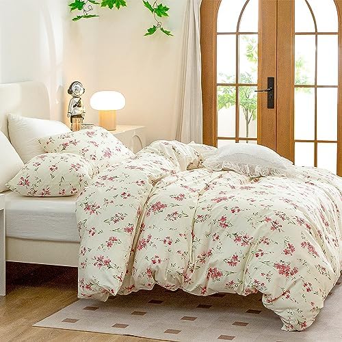 CottonLife Floral Queen Duvet Cover 100% Brushed Microfiber 3 Pieces