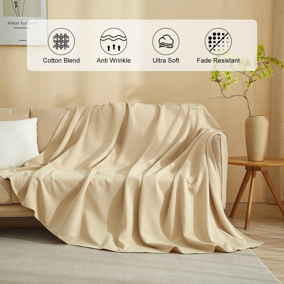 AMWAN Cozy Queen Blankets Khaki for Couch Cotton Blend Jersey Knit Bed