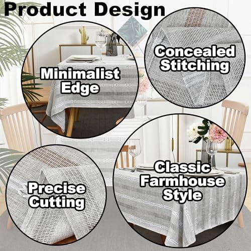 Farmhouse Striped Embroidery Square Tablecloth, Openwork Heavy Weight