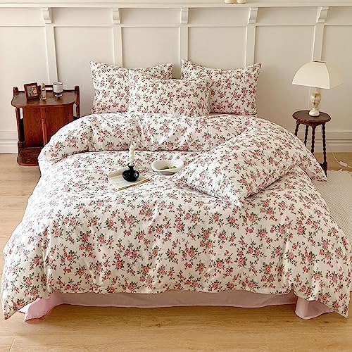 HighBuy Aesthetic Floral Duvet Cover Queen Size 3 Piece Soft Cotton