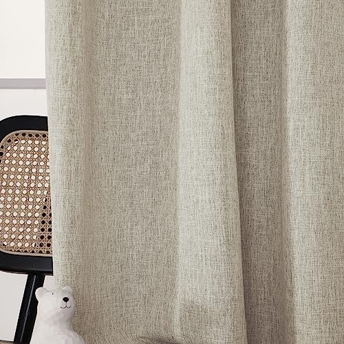 INLINAS Faux Linen Knotted Texture Blackout Curtains - 100% Light