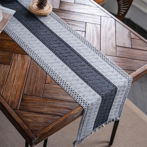 Macrame Table Runner Grey Boho Table Runners with Tassels 12x71in