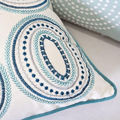 Embroidery Cotton Throw Pillow Cover,Connelly Aqua and Teal Decorative