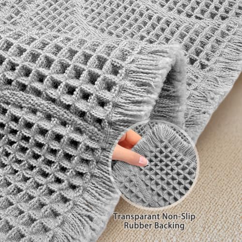 ZALL Grey Waffle Bath Mat Wavy,Super Absorbent Non Slip Bathroom Rug