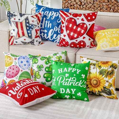 Mindsoft 20 Pcs Holiday Pillow Covers 18 x 18 Summer Pillow Cover 4th