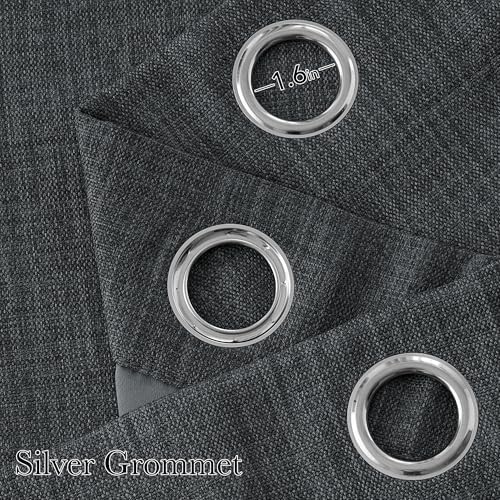 NICETOWN Faux Linen Charcoal Gray Blackout Curtains 84 inches Long