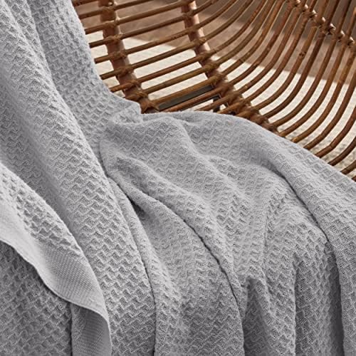 Bedsure 100% Cotton Blanket, Waffle Weave, King Size, Grey, 104"x90"