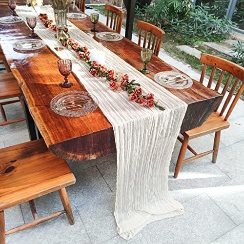 Okra. z Cream Ivory Table Runner 10ft Gauze Sheer Tablecloth Beige