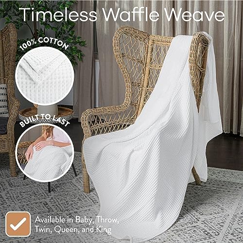 Comfy Cubs Waffle Blanket King, 108" x 90" - 100% Cotton Lightweight