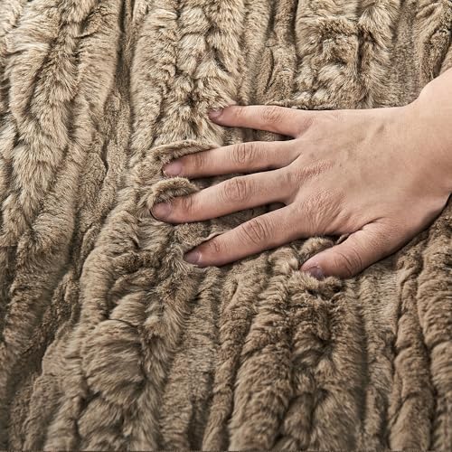 Luxury Faux Fur Throw Blanket Reversible to Cozy Velvet, 750GSM Soft