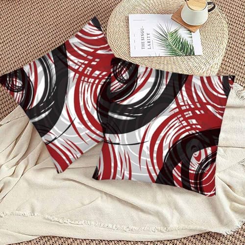 Abstract Stripes Spiral Pillow Covers 18 X 18 Black Red Grey Round