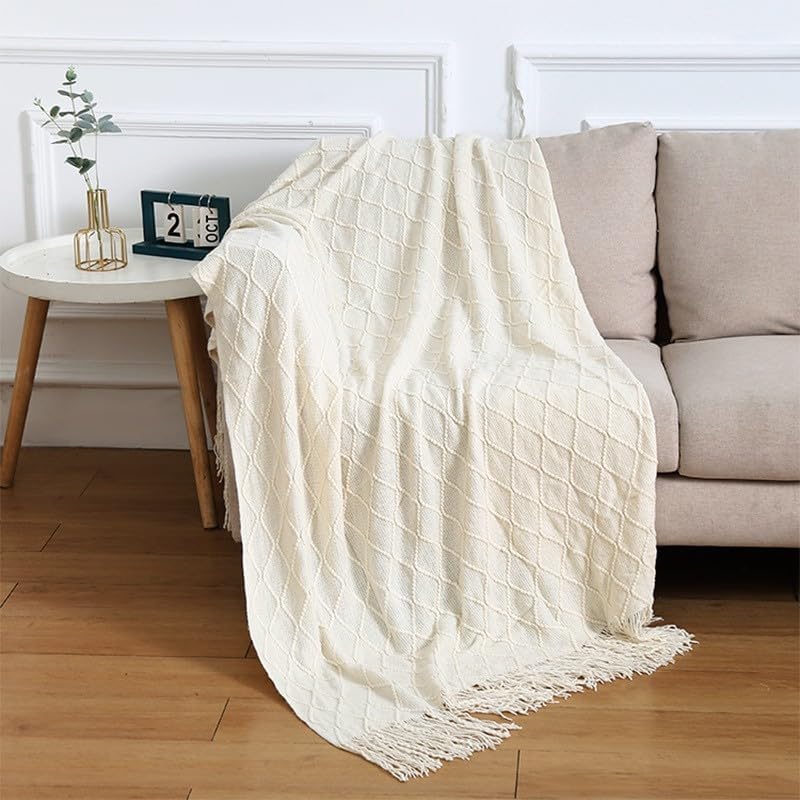 1PCS Throw Blanket Soft Couch Blanket for Yoga Home Decor,Beige White
