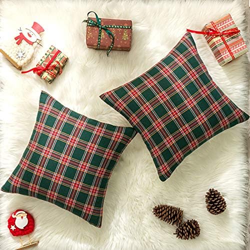 AQOTHES Christmas Plaid Decorative Throw Pillow Covers Green Red 22x22
