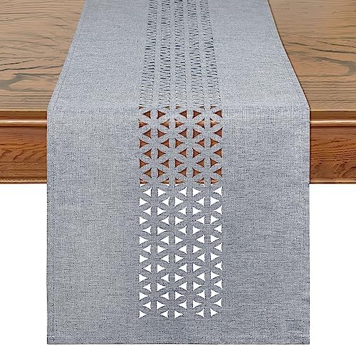 Grey Geometric Hollow Table Runner 14x72 Rustic Table Runners Home