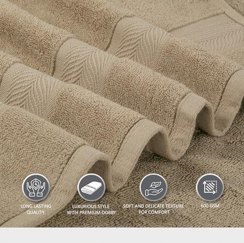 Oakias Premium Towel Set 600 GSM 8 Piece Beige - 100% Ring Spun Cotton