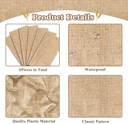 6Pcs Plastic Burlap Print Table Runner Rustic Table Runner Disposable