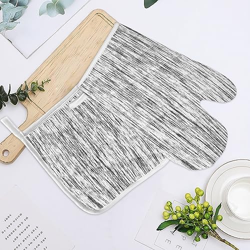 Quilted Cotton Terry Cloth Oven Mitt, Pot Holder Abstract Grey Brush