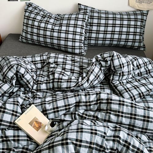 HighBuy Grey Gingham Plaid Duvet Cover King Size 3 Pieces – Comfy Soft