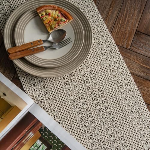 Table Runner Farmhouse Rustic 108 Inches, Hollow Woven Tassels