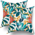 Teal Coral Floral Pillow Covers 20X20 Inch Turquoise Green Leaves
