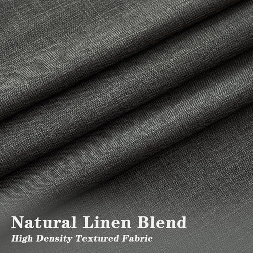 IVAPUPU Dark Grey Pinch Pleated Full Blackout Linen Curtains 84 Inch