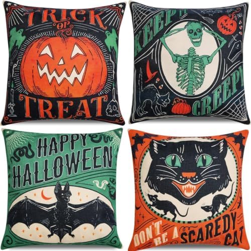 Vintage Halloween Decor-Throw Pillow Covers 20x20 in set of 4